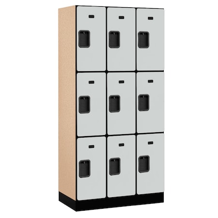 Salsbury Industries Wardrobe Locker, 36" W, 18" D, 76" H, (3) Wide, (9) Openings, Gray 33368GRY